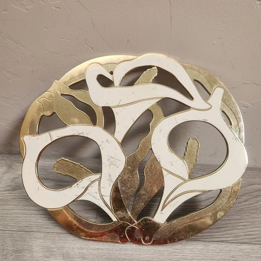 Vintage Gold White Calla Lily Trivet 9